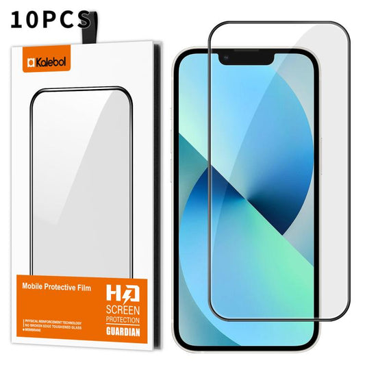 For iPhone 13 10pcs Kalebol High-Aluminum Screen-Printed Full-Coverage Anti-Fingerprint Black-Bordered HD Tempered Glass Film by Kalebol
