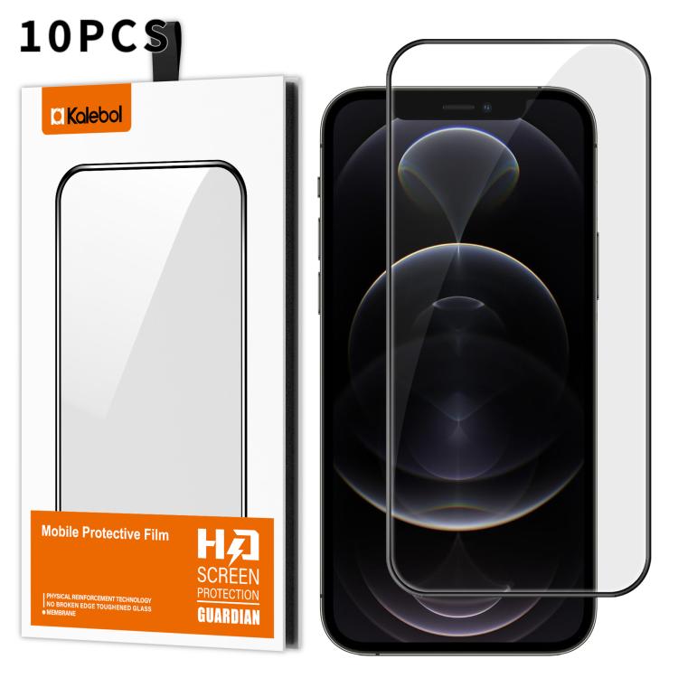 For iPhone 12 Pro Max 10pcs Kalebol High-Aluminum Screen-Printed Full-Coverage Anti-Fingerprint Black-Bordered HD Tempered Glass Film by Kalebol