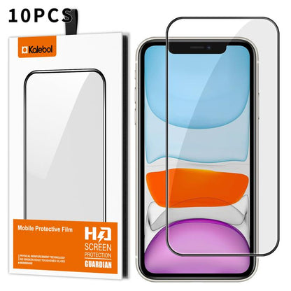 For iPhone 11 10pcs Kalebol High-Aluminum Screen-Printed Full-Coverage Anti-Fingerprint Black-Bordered HD Tempered Glass Film by Kalebol
