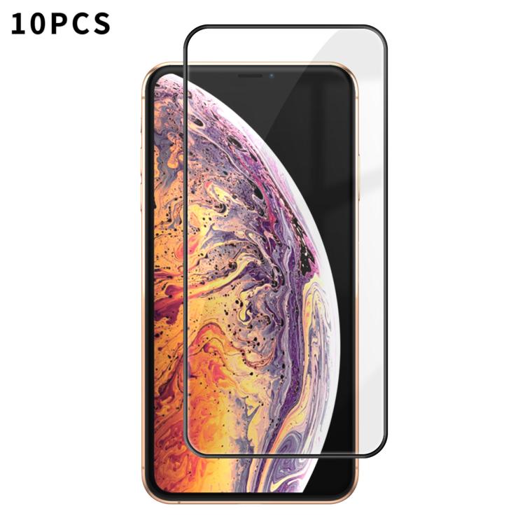 For iPhone XS Max 10pcs Kalebol High-Aluminum Screen-Printed Full-Coverage Anti-Fingerprint Black-Bordered HD Tempered Glass Film by Kalebol