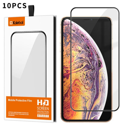 For iPhone XS Max 10pcs Kalebol High-Aluminum Screen-Printed Full-Coverage Anti-Fingerprint Black-Bordered HD Tempered Glass Film by Kalebol