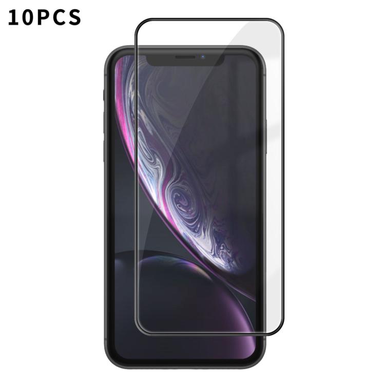 For iPhone XR 10pcs Kalebol High-Aluminum Screen-Printed Full-Coverage Anti-Fingerprint Black-Bordered HD Tempered Glass Film by Kalebol