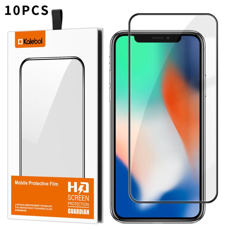 For iPhone X 10pcs Kalebol High-Aluminum Screen-Printed Full-Coverage Anti-Fingerprint Black-Bordered HD Tempered Glass Film by Kalebol