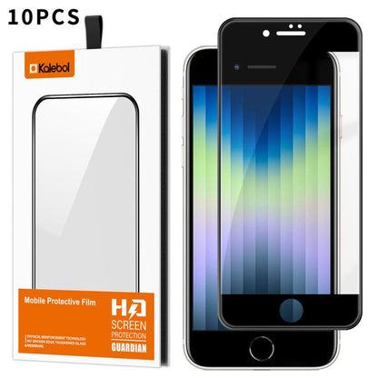 For iPhone SE 2022 / 2020 10pcs Kalebol High-Aluminum Screen-Printed Full-Coverage Anti-Fingerprint Black-Bordered HD Tempered Glass Film by Kalebol