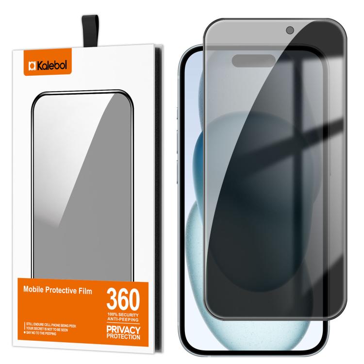 For iPhone 15 Plus Kalebol High-Aluminum Screen-Printed Full-Coverage Black-Border Privacy Tempered Glass Film by Kalebol
