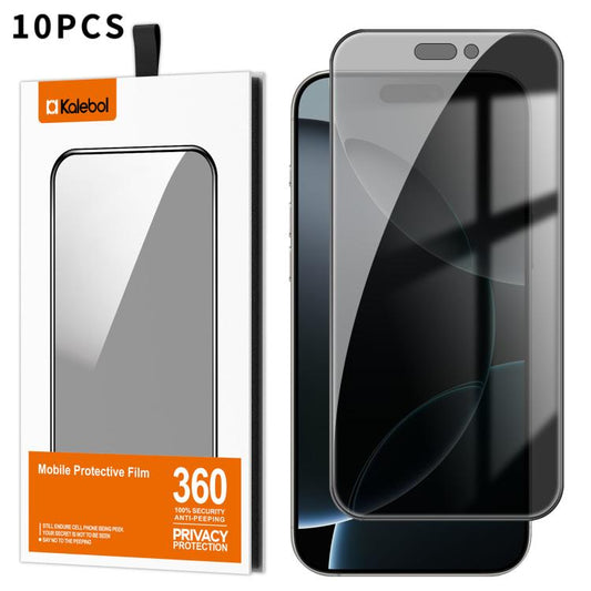For iPhone 16 Pro 10pcs Kalebol High-Aluminum Screen-Printed Full-Coverage Black-Border Privacy Tempered Glass Film by Kalebol