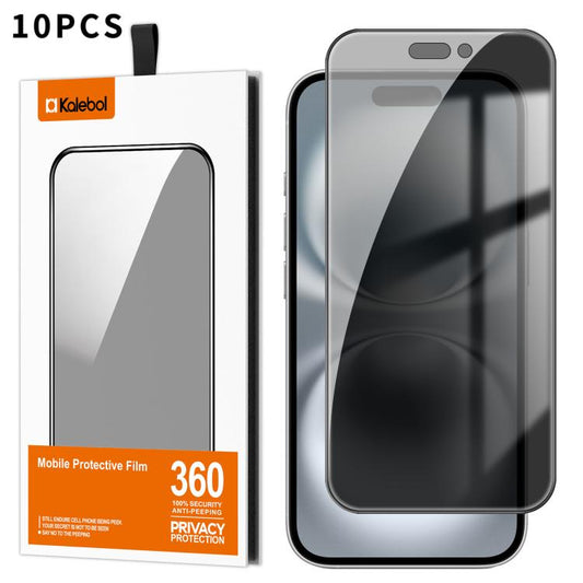 For iPhone 16 Plus 10pcs Kalebol High-Aluminum Screen-Printed Full-Coverage Black-Border Privacy Tempered Glass Film by Kalebol