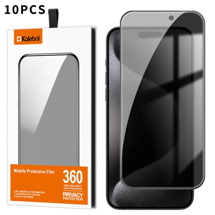 For iPhone 15 Pro 10pcs Kalebol High-Aluminum Screen-Printed Full-Coverage Black-Border Privacy Tempered Glass Film by Kalebol