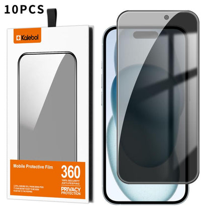 For iPhone 15 Plus 10pcs Kalebol High-Aluminum Screen-Printed Full-Coverage Black-Border Privacy Tempered Glass Film by Kalebol