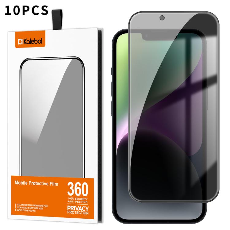 For iPhone 14 Plus 10pcs Kalebol High-Aluminum Screen-Printed Full-Coverage Black-Border Privacy Tempered Glass Film by Kalebol