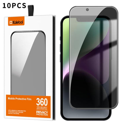 For iPhone 14 Plus 10pcs Kalebol High-Aluminum Screen-Printed Full-Coverage Black-Border Privacy Tempered Glass Film by Kalebol