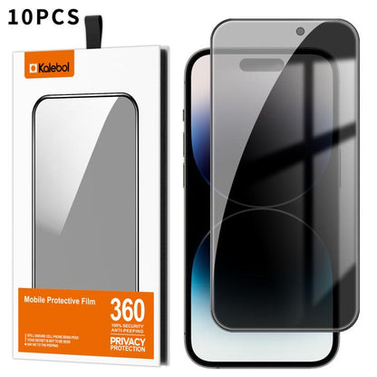 For iPhone 14 Pro 10pcs Kalebol High-Aluminum Screen-Printed Full-Coverage Black-Border Privacy Tempered Glass Film by Kalebol