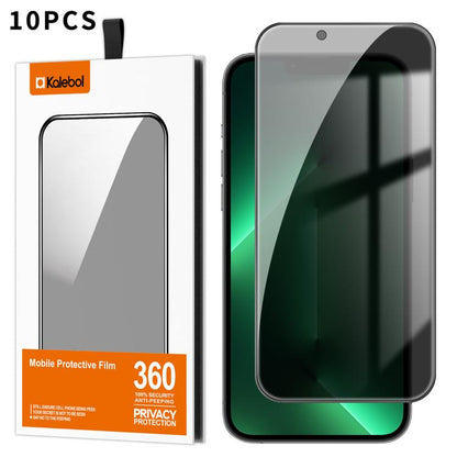 For iPhone 13 Pro Max 10pcs Kalebol High-Aluminum Screen-Printed Full-Coverage Black-Border Privacy Tempered Glass Film by Kalebol