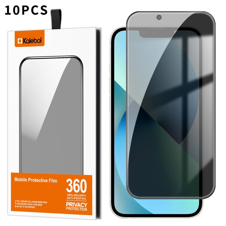 For iPhone 13 10pcs Kalebol High-Aluminum Screen-Printed Full-Coverage Black-Border Privacy Tempered Glass Film by Kalebol