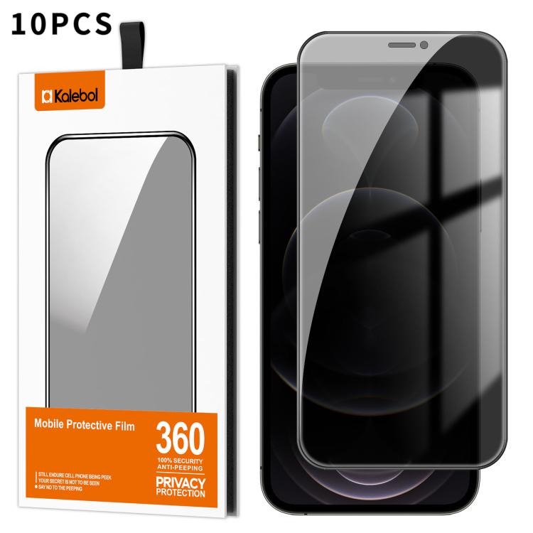 For iPhone 12 Pro Max 10pcs Kalebol High-Aluminum Screen-Printed Full-Coverage Black-Border Privacy Tempered Glass Film by Kalebol