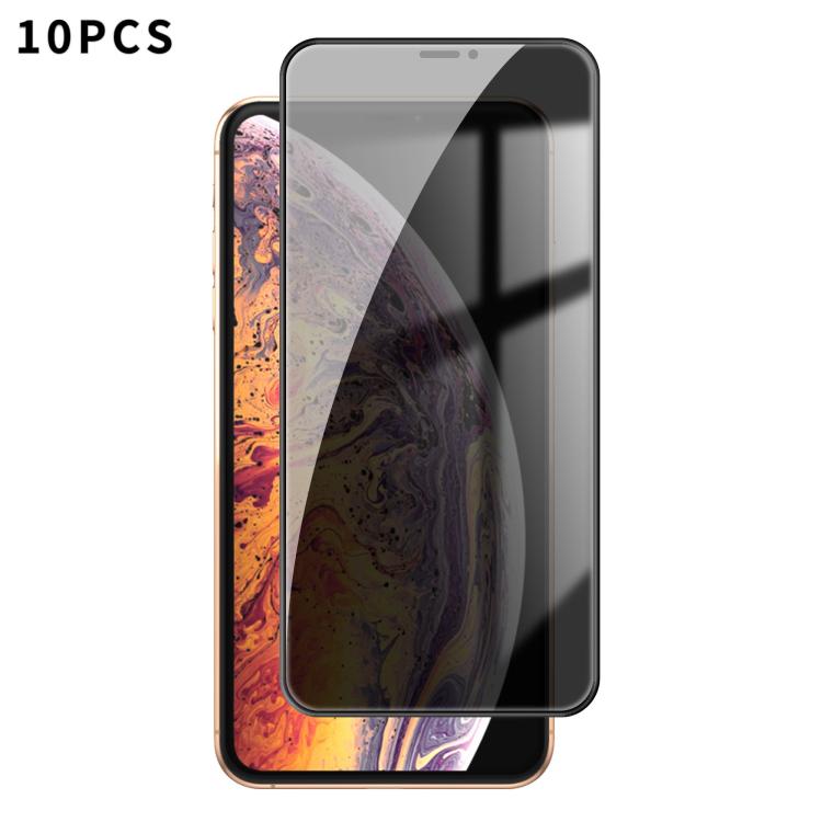 For iPhone XS Max 10pcs Kalebol High-Aluminum Screen-Printed Full-Coverage Black-Border Privacy Tempered Glass Film by Kalebol