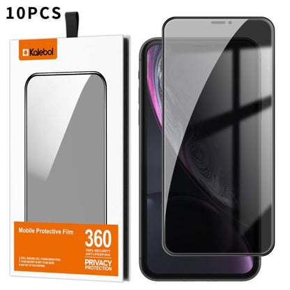 For iPhone XR 10pcs Kalebol High-Aluminum Screen-Printed Full-Coverage Black-Border Privacy Tempered Glass Film by Kalebol