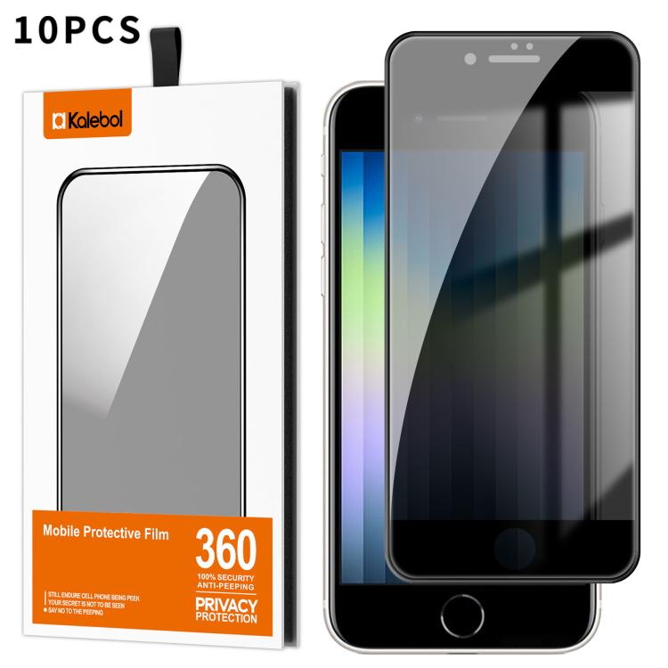 For iPhone SE 2022 / 2020 10pcs Kalebol High-Aluminum Screen-Printed Full-Coverage Black-Border Privacy Tempered Glass Film by Kalebol
