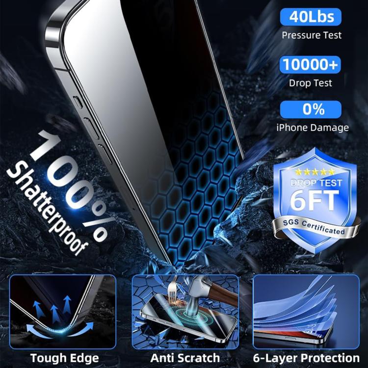 For iPhone 11 Pro Max 10pcs Kalebol High-Aluminum Screen-Printed Full-Coverage Black-Border Privacy Tempered Glass Film by Kalebol