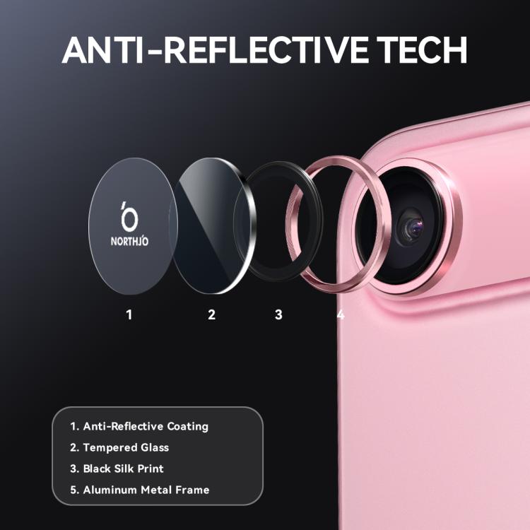 For iPhone Air NORTHJO Camera Lens Protector CD Metal Ring Tempered Glass Film(Pink) by NORTHJO