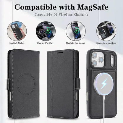 For iPhone 17 Pro Max Kalebol Strong Magnetic MagSafe Ring 2 In 1 Split Leather Phone Case(Black) by Kalebol