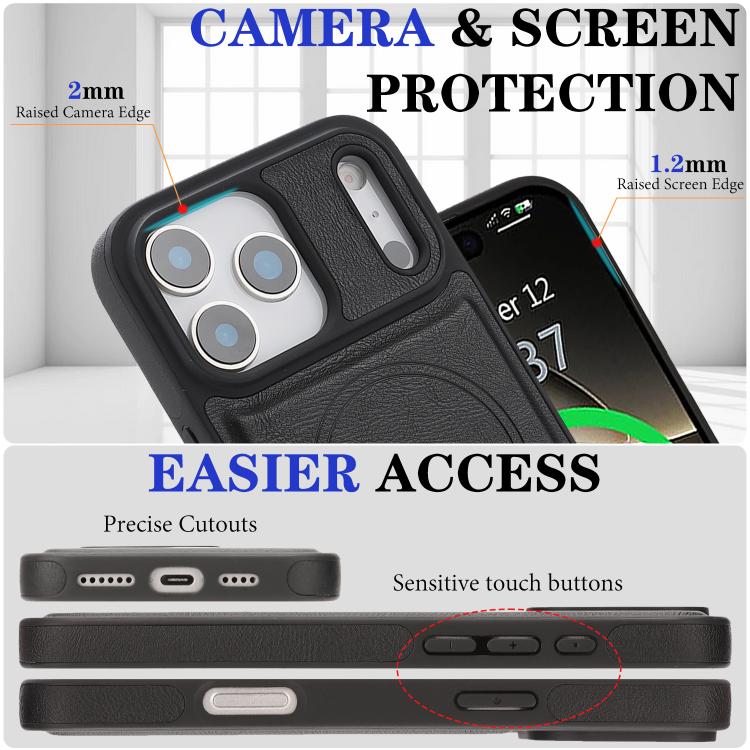 For iPhone 17 Pro Max Kalebol Strong Magnetic MagSafe Ring 2 In 1 Split Leather Phone Case(Black) by Kalebol