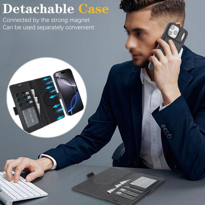 For iPhone 17 Pro Max Kalebol Strong Magnetic MagSafe Ring 2 In 1 Split Leather Phone Case(Black) by Kalebol