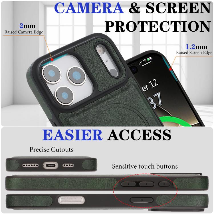 For iPhone 17 Pro Max Kalebol Strong Magnetic MagSafe Ring 2 In 1 Split Leather Phone Case(Green) by Kalebol