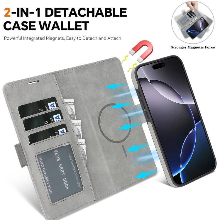 For iPhone 17 Pro Max Kalebol Strong Magnetic MagSafe Ring 2 In 1 Split Leather Phone Case(Gray) by Kalebol