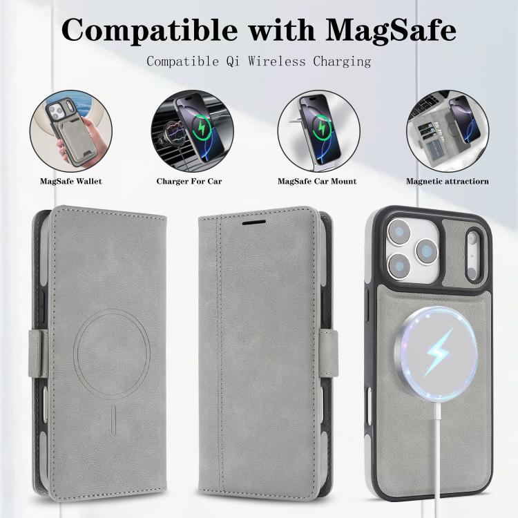 For iPhone 17 Pro Max Kalebol Strong Magnetic MagSafe Ring 2 In 1 Split Leather Phone Case(Gray) by Kalebol