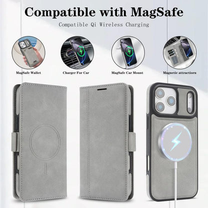 For iPhone 17 Pro Max Kalebol Strong Magnetic MagSafe Ring 2 In 1 Split Leather Phone Case(Gray) by Kalebol