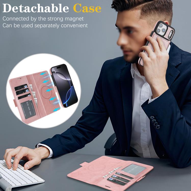 For iPhone 17 Pro Max Kalebol Strong Magnetic MagSafe Ring 2 In 1 Split Leather Phone Case(Rose Gold) by Kalebol