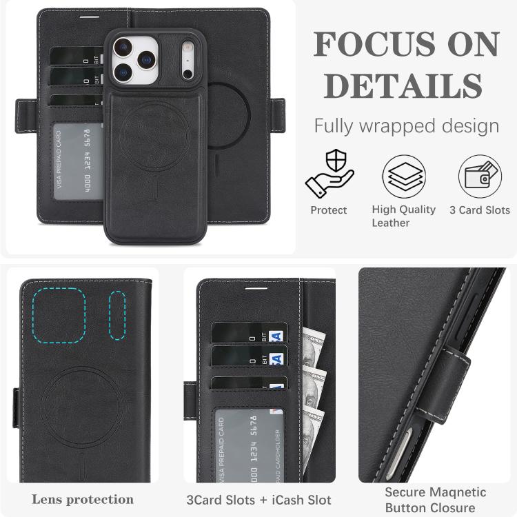 For iPhone 17 Pro Kalebol Strong Magnetic MagSafe Ring 2 In 1 Split Leather Phone Case(Black) by Kalebol