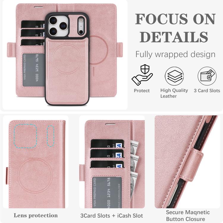For iPhone 17 Pro Kalebol Strong Magnetic MagSafe Ring 2 In 1 Split Leather Phone Case(Rose Gold) by Kalebol