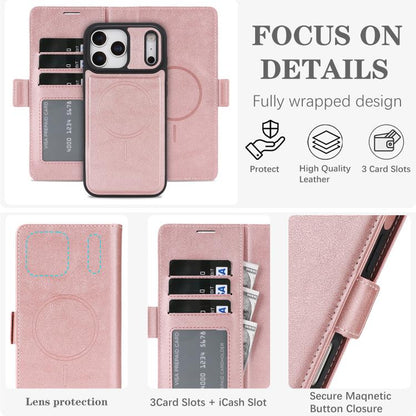 For iPhone 17 Pro Kalebol Strong Magnetic MagSafe Ring 2 In 1 Split Leather Phone Case(Rose Gold) by Kalebol