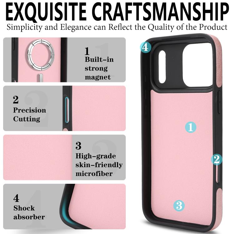 For iPhone 17 Pro Kalebol Strong Magnetic MagSafe Ring 2 In 1 Split Leather Phone Case(Rose Gold) by Kalebol