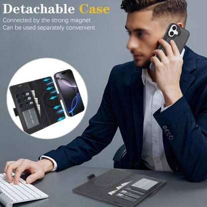 For iPhone 17 Kalebol Strong Magnetic MagSafe Ring 2 In 1 Split Leather Phone Case(Black) by Kalebol