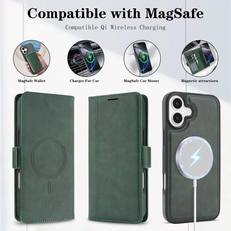 For iPhone 17 Kalebol Strong Magnetic MagSafe Ring 2 In 1 Split Leather Phone Case(Green) by Kalebol