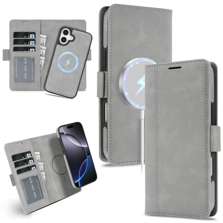 For iPhone 17 Kalebol Strong Magnetic MagSafe Ring 2 In 1 Split Leather Phone Case(Gray) by Kalebol
