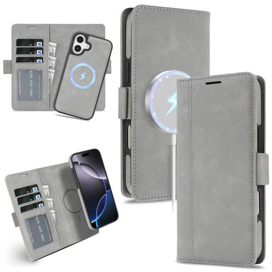 For iPhone 17 Kalebol Strong Magnetic MagSafe Ring 2 In 1 Split Leather Phone Case(Gray) by Kalebol