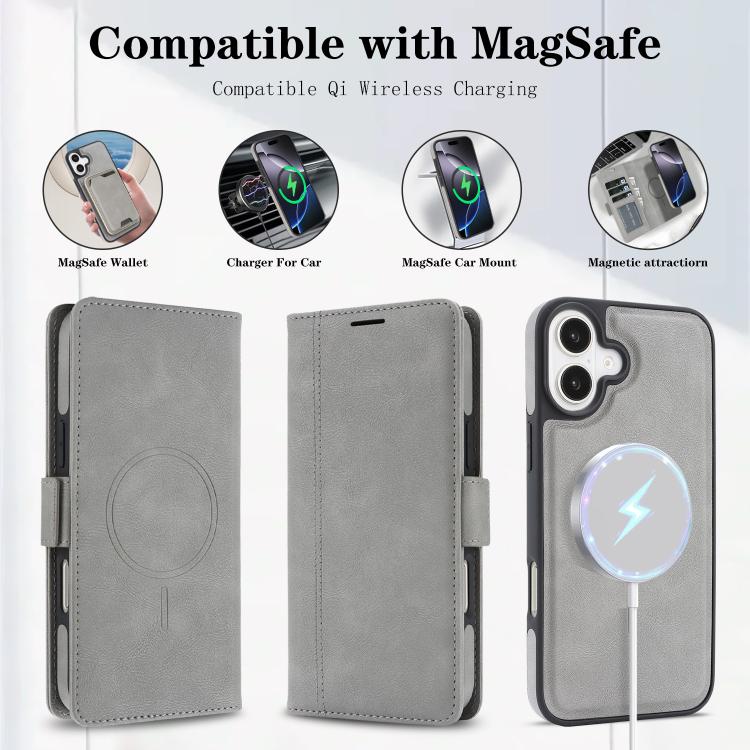 For iPhone 17 Kalebol Strong Magnetic MagSafe Ring 2 In 1 Split Leather Phone Case(Gray) by Kalebol