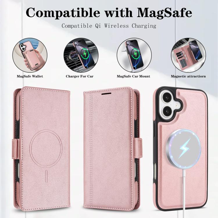 For iPhone 17 Kalebol Strong Magnetic MagSafe Ring 2 In 1 Split Leather Phone Case(Rose Gold) by Kalebol