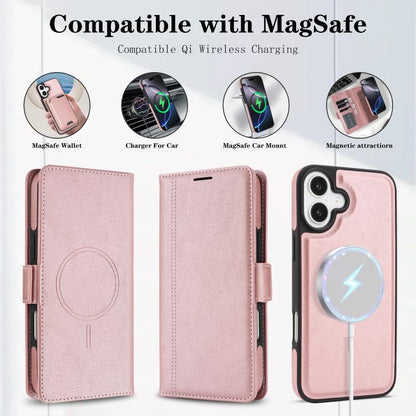 For iPhone 17 Kalebol Strong Magnetic MagSafe Ring 2 In 1 Split Leather Phone Case(Rose Gold) by Kalebol