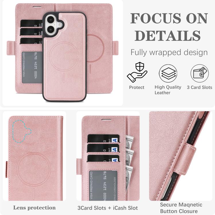 For iPhone 17 Kalebol Strong Magnetic MagSafe Ring 2 In 1 Split Leather Phone Case(Rose Gold) by Kalebol