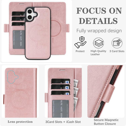 For iPhone 17 Kalebol Strong Magnetic MagSafe Ring 2 In 1 Split Leather Phone Case(Rose Gold) by Kalebol