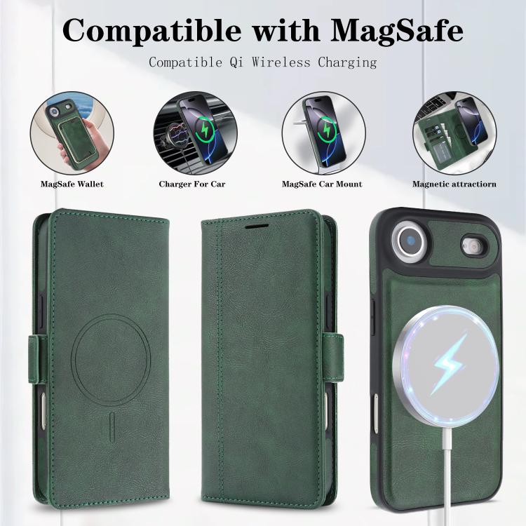 For iPhone Air Kalebol Strong Magnetic MagSafe Ring 2 In 1 Split Leather Phone Case(Green) by Kalebol