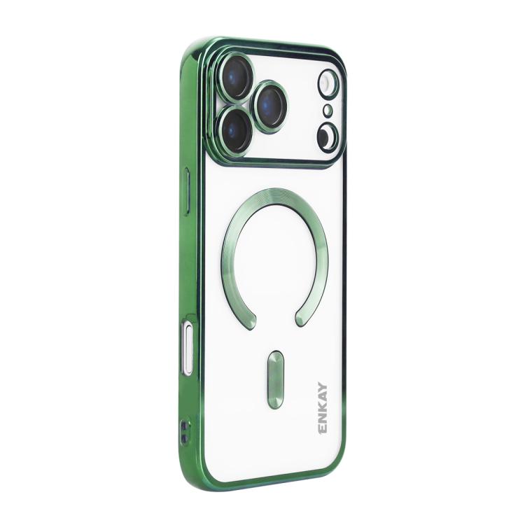 For iPhone 17 Pro Max ENKAY Hat-Prince Magsafe Electroplated TPU Clear Shockproof Phone Case(Green) by ENKAY