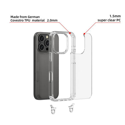 For iPhone 16 Pro Kalebol Minimalist High Transparency Multi Color Lanyard Hole Phone Case(Gold) by Kalebol