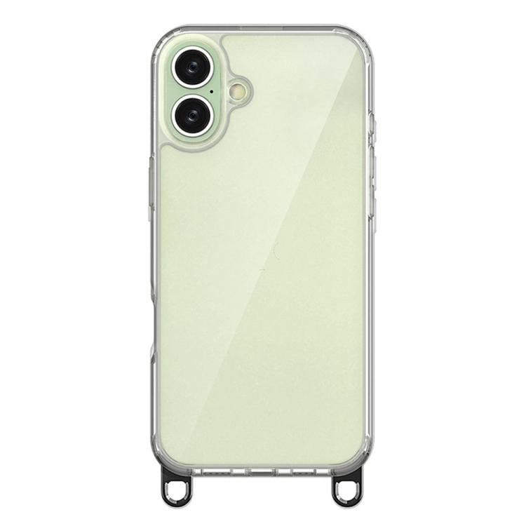 For iPhone 16 Plus Kalebol Minimalist High Transparency Multi Color Lanyard Hole Phone Case(Black) by Kalebol