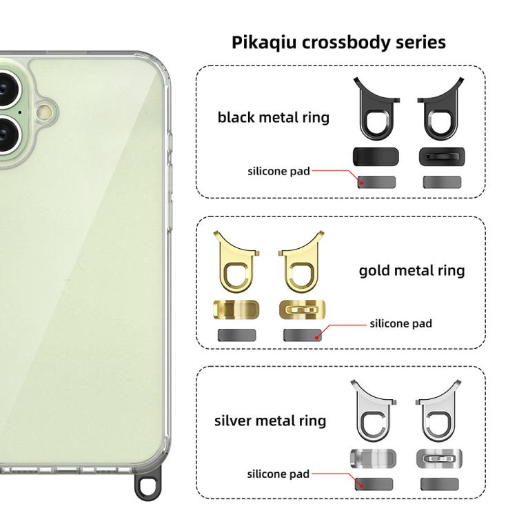 For iPhone 16 Plus Kalebol Minimalist High Transparency Multi Color Lanyard Hole Phone Case(Black) by Kalebol